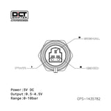 DCT Shifter clutch position sensor specification, pinout, 5V supply, 0.5 to 4.5V output, 0 to 10 bar range